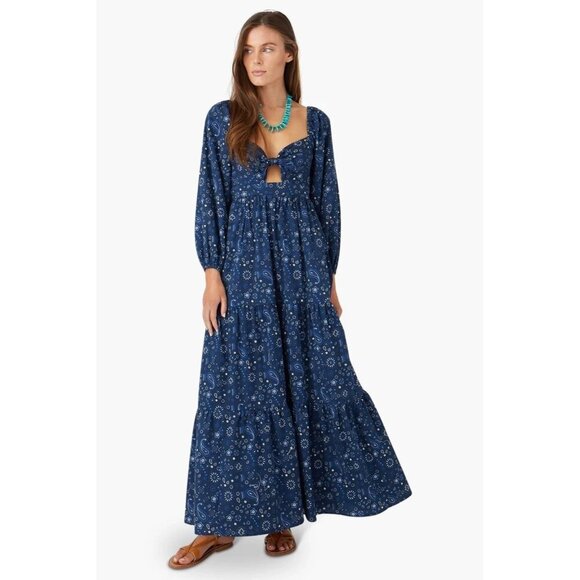 XiRENA Dresses & Skirts - XIRENA IMOGEN maxi dress bandana print puff sleeve front cutout smocked blue L